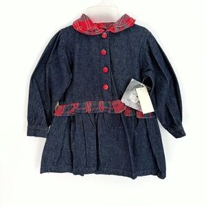 Vintage NWT Kids N Fun Denim Dress Plaid Cotton  Button Up Bangladesh 24 Months